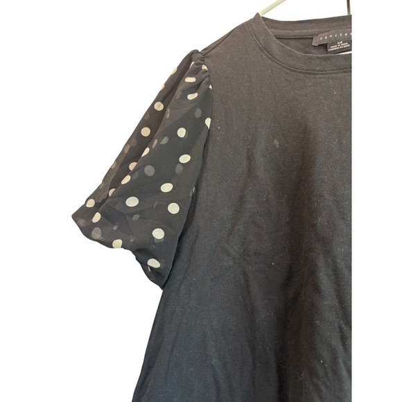 Sanctuary Black Top White Polka Dot Bishop‎ Sleeve T-Shirt Medium - Picture 4 of 5
